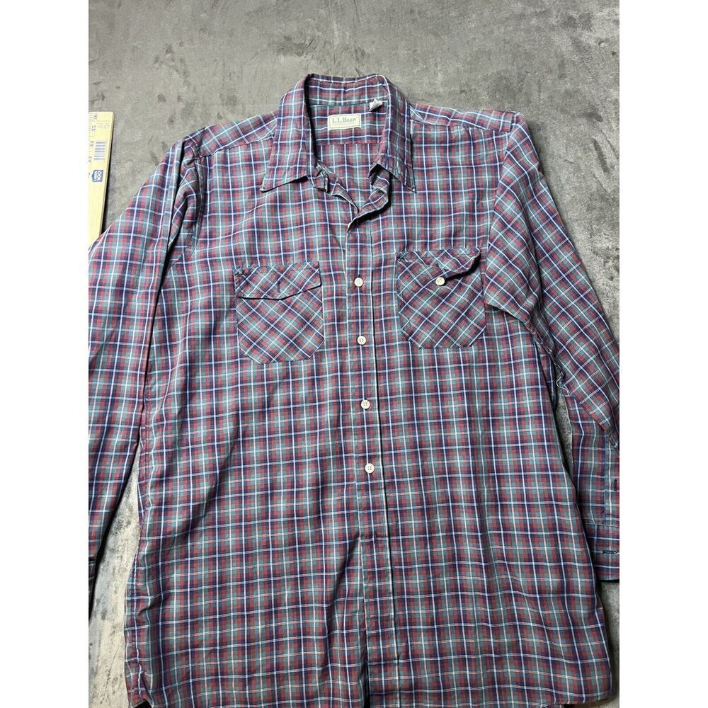 LL Bean Shirt Size XL Mens Red Button Down Plaid Pocket Long Sleeve Vintage